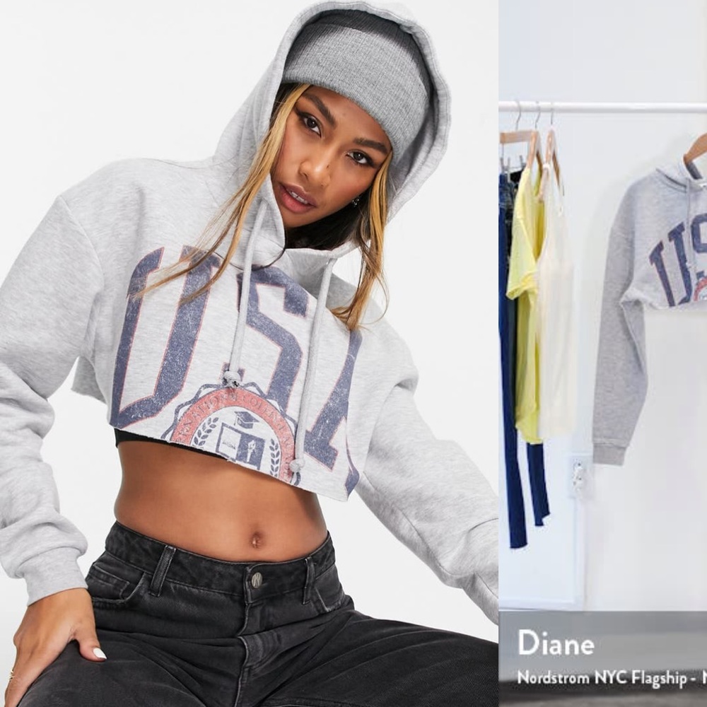 Topshop USA Raw Hem Crop Hoodie